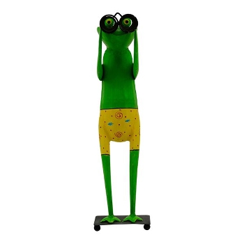 Frosch mit Fernglas Kanu, Metall, 14x15x52 cm