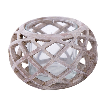WindLicht Valo, creme, Polyresin/Glas, 14x14x9,5 cm
