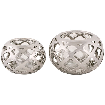 TeeLichtHalter ArgenT, silber, Stoneware/Glas, 14,5x14,5x9,5 cm