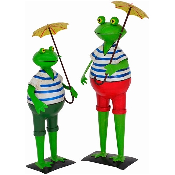 Frosch mit Schirm Kanu, Metall, 17x16x40 cm