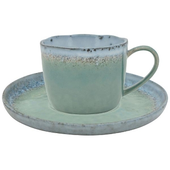 Tasse mit Teller WAN, blau, Stonware