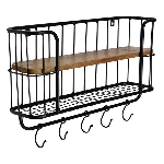 WandRegal Puri, schwarz/braun, Metall/Holz, 62x17x42 cm