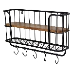 WandRegal Puri, schwarz/braun, Metall/Holz, 62x17x42 cm