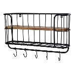 WandRegal Puri, schwarz/braun, Metall/Holz, 62x17x42 cm