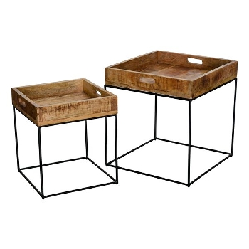 TischSet/2 Puri, schwarz/natur, Metall/Holz, 37x37x42 cm, 47x47x50 cm