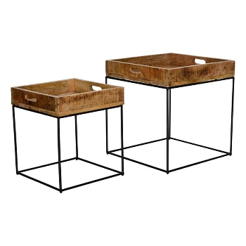 TischSet/2 Puri, schwarz/natur, Metall/Holz, 37x37x42 cm, 47x47x50 cm