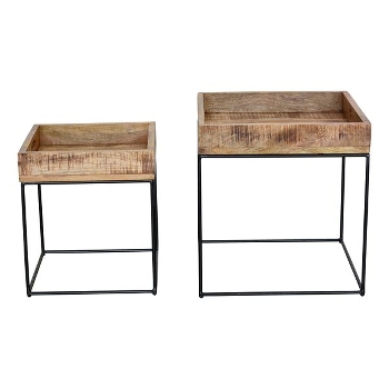 TischSet/2 Puri, schwarz/natur, Metall/Holz, 37x37x42 cm, 47x47x50 cm