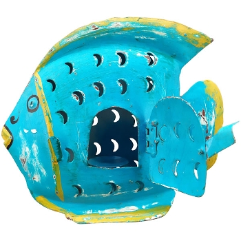 Fisch Kanu, blau, Metall, 21x6,5x18 cm