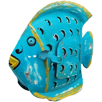 Fisch Kanu, blau, Metall, 21x6,5x18 cm