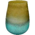 WindLicht TURQOISE, gold/blau, Glas, 12x12x15 cm