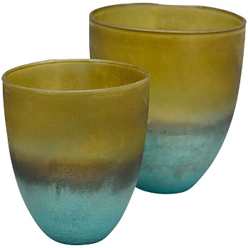 WindLicht TURQOISE, gold/blau, Glas, 9x9x10 cm