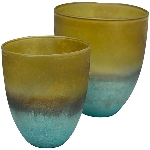 WindLicht TURQOISE, gold/blau, Glas, 9x9x10 cm