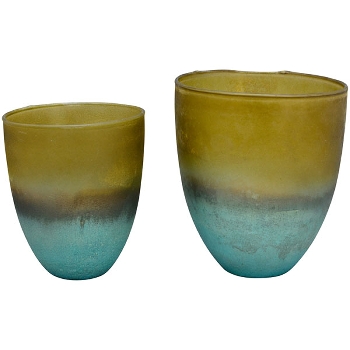 WindLicht TURQOISE, gold/blau, Glas, 9x9x10 cm