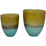 WindLicht TURQOISE, gold/blau, Glas, 9x9x10 cm