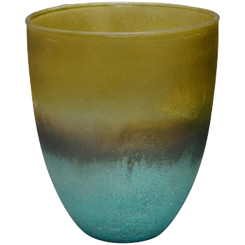 WindLicht TURQOISE, gold/blau, Glas, 9x9x10 cm