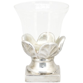 WindLicht ArgenT, silber, Zement/Glas, 18,5x18,5x23,5 cm
