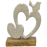 Herz mitVogel Puri, Holz/Aluminium, 11,5x5x15,5 cm