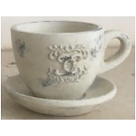 PflanzTasse mit Unterteller Valo, Zement, 13,5x10,5x8 cm
