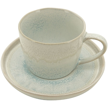 Tasse mit Teller WAN, weiß/blau, Stoneware