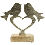 Herz mit Vogel Puri, Alu/Holz, 17x6x19 cm