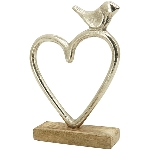 Herz mit Vogel Puri, Alu/Holz, 18,5x5x25 cm
