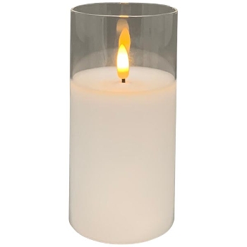 LED Kerze im Glas, Lumière, weiß, 7,5x7,5x15 cm