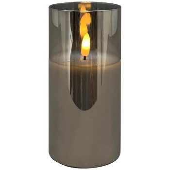 LED Kerze im Glas, Lumière, grau, 7,5x7,5x15 cm