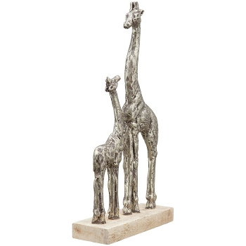 GiraffeSkulptur Artisanal, silber/natur, Holz/Polyresin,