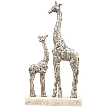 GiraffeSkulptur Artisanal, silber/natur, Holz/Polyresin,
