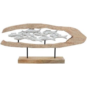 FischSkulptur Artisanal, natur/silber, Holz/Polyresin,
