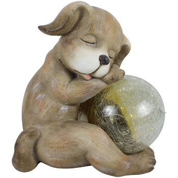 Hund mit Ball TARO, braun, Magnesia/Glas, 29x20,2x31,3 cm