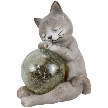 Katze mit Ball TARO, grau, Magnesia/Glas, 27,8x21,3x33,6 cm