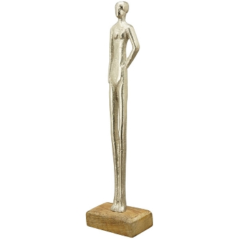 Skulptur Artisanal, silber, Holz/Alu, 9x7x42 cm