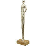 Skulptur Artisanal, silber, Holz/Alu, 9x7x42 cm