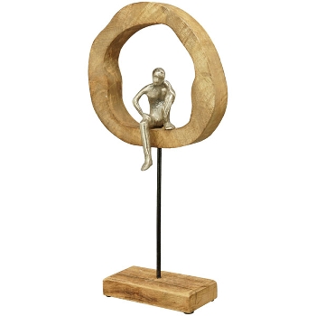 Skulptur Artisanal, natur/silber, Holz/Metall, 20x7x40 cm