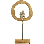 Skulptur Artisanal, natur/silber, Holz/Metall, 20x7x40 cm