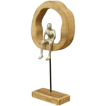 Skulptur Artisanal, natur/silber, Holz/Metall, 20x7x40 cm