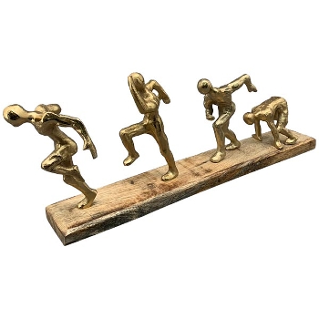 Skulptur Artisanal, gold/natur, Alu/Holz, 50x8,5x17 cm