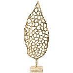 Skulptur Blätter Aurum, gold/natur, Alu/Holz, 18x10x45 cm