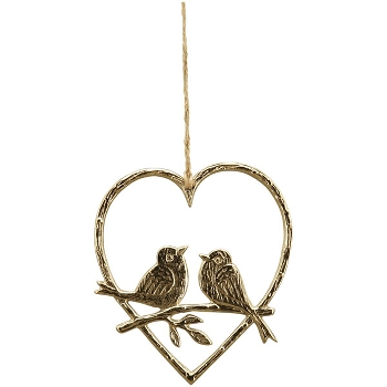 HerzHänger mit Vogel Aurum, gold, Alu, 14x17 cm
