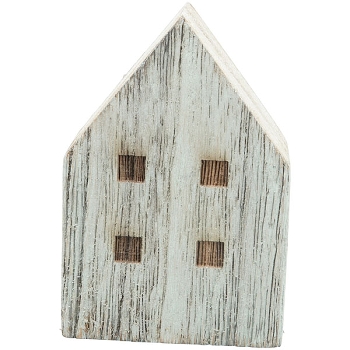 Haus LaMer, natur/blau, Holz, 9x7x12,5 cm