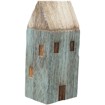 Haus LaMer, natur/blau, Holz, 5,5x4,5x13 cm