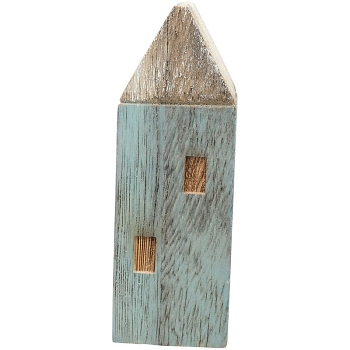 Haus LaMer, natur/blau, Holz, 5,5x4,5x13 cm