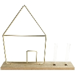 Haus mit GlasVase Dost, Metall/Holz, 28x5x34 cm