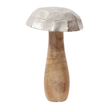 Pilz Puri, silber, Holz/Alu, 13x13x22 cm