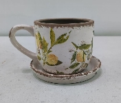 PflanzTasse mit Teller Mush, Keramik, 14x10,5x8,5 cm