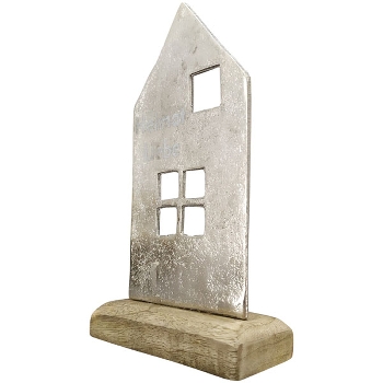 Haus Puri, silber, Alu/Holz, 22x15x5 cm