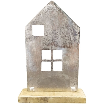Haus Puri, silber, Alu/Holz, 22x15x5 cm