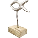 Fisch Puri, silber, Alu/Holz, 10x5x14 cm