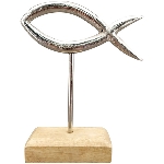 Fisch Puri, silber, Alu/Holz, 16x5x18 cm